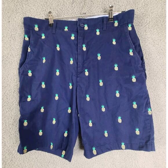 Isaac Mizrahi Blue Embroidered Pineapple Shorts Mens Sz 32 9" Inseam - Picture 1 of 6